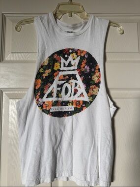 Fall Out Boy Floral Logo Muscle Tank - White